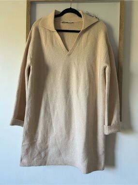 Zara Cream V-Neck Polo Sweater Dress